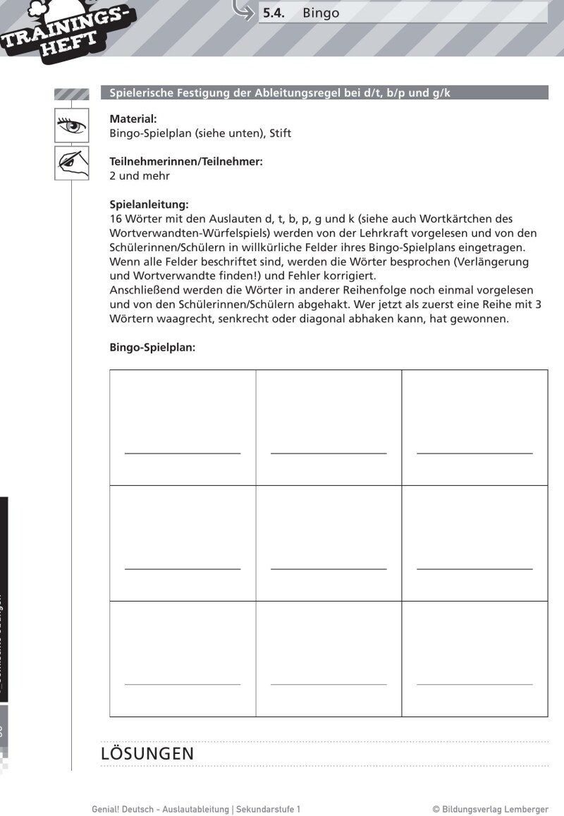 Genial! Deutsch – Trainingsheft Auslautableitung – Sek 1