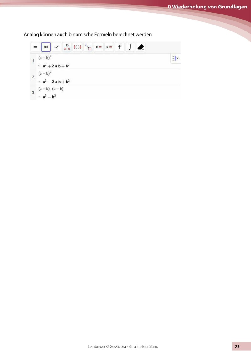 Berufsreifeprüfung Mathematik - Geogebra