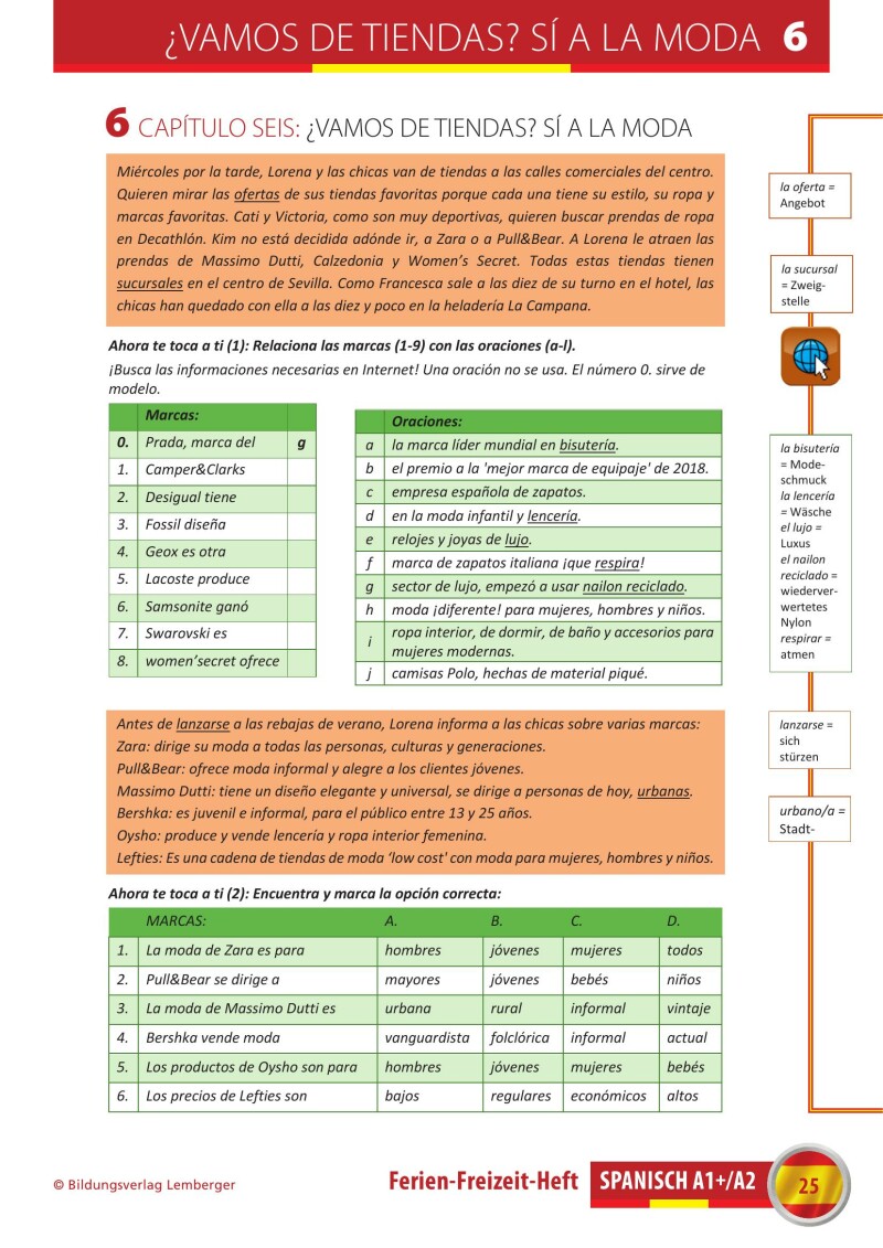 Spanisch – Ferien-Freizeit-Heft A1+/A2