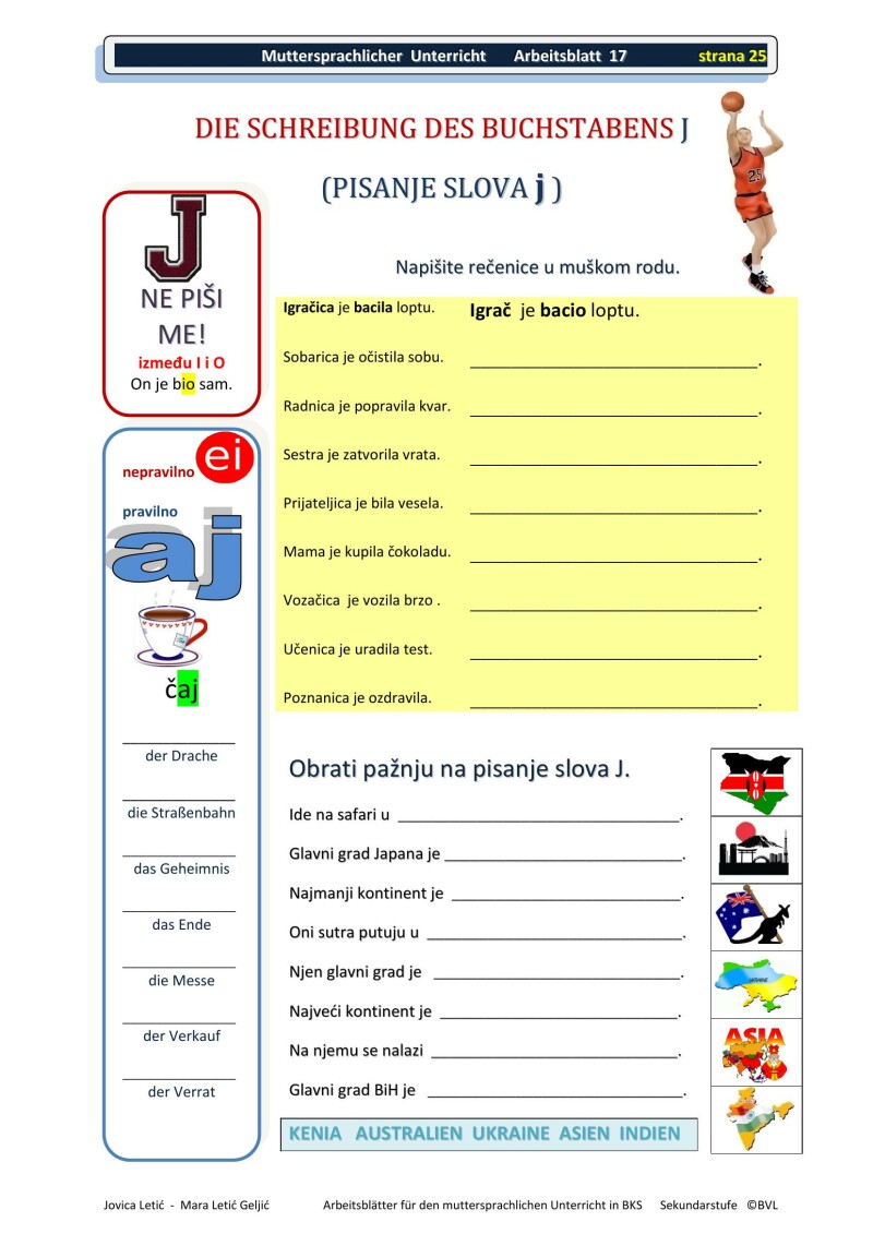 Arbeitsblätter für den muttersprachlichen Unterricht in BKS 2 / Radni listovi za nastavu BKS 2