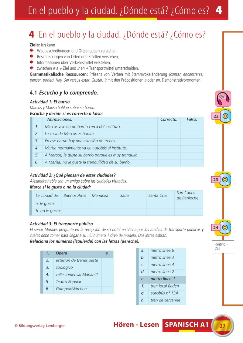 Spanisch A1 Hören-Lesen_Arbeitsbuch inkl. Audio-CD