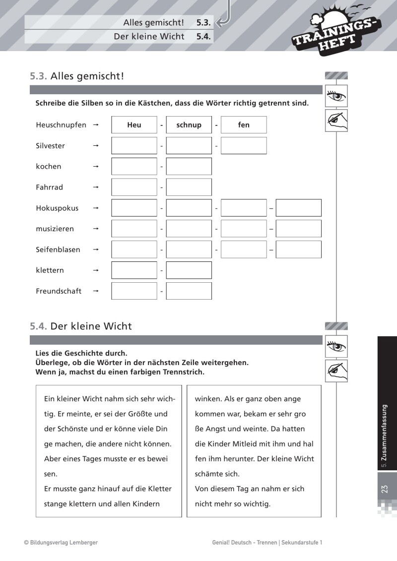 Genial! Deutsch – Trainingsheft Trennen – Sek 1