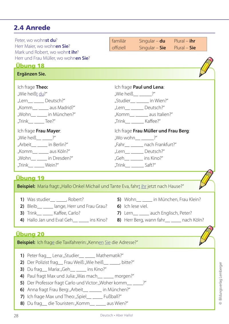 Deutsch - ABER HALLO! Grammatikübungen Grundstufe