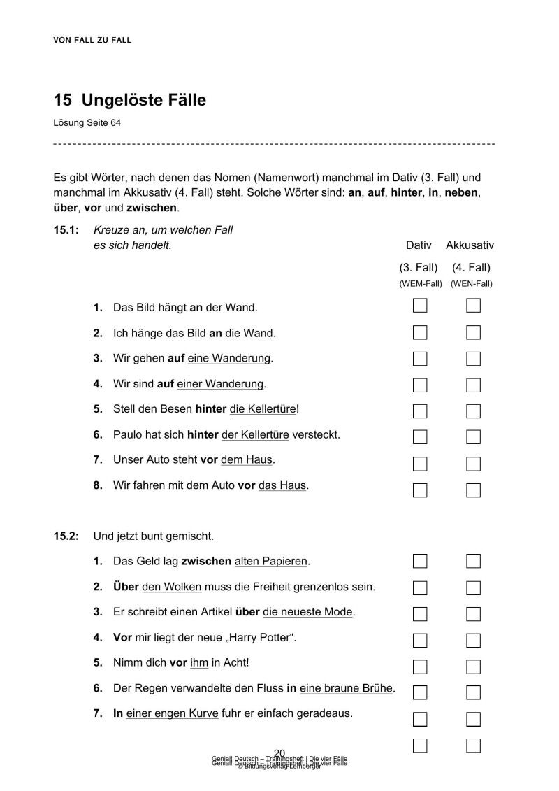 Genial! Deutsch – Trainingsheft Die vier Fälle – Sek 1