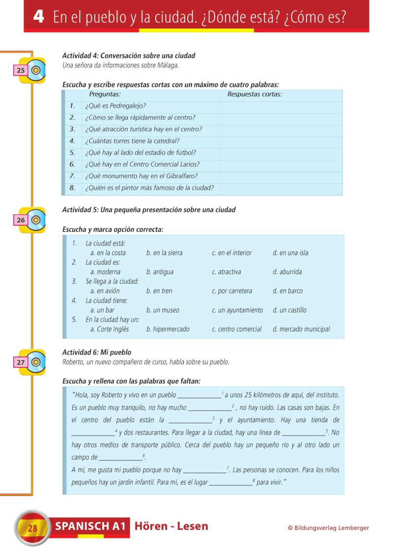Spanisch A1 Hören-Lesen_Arbeitsbuch inkl. Audio-CD