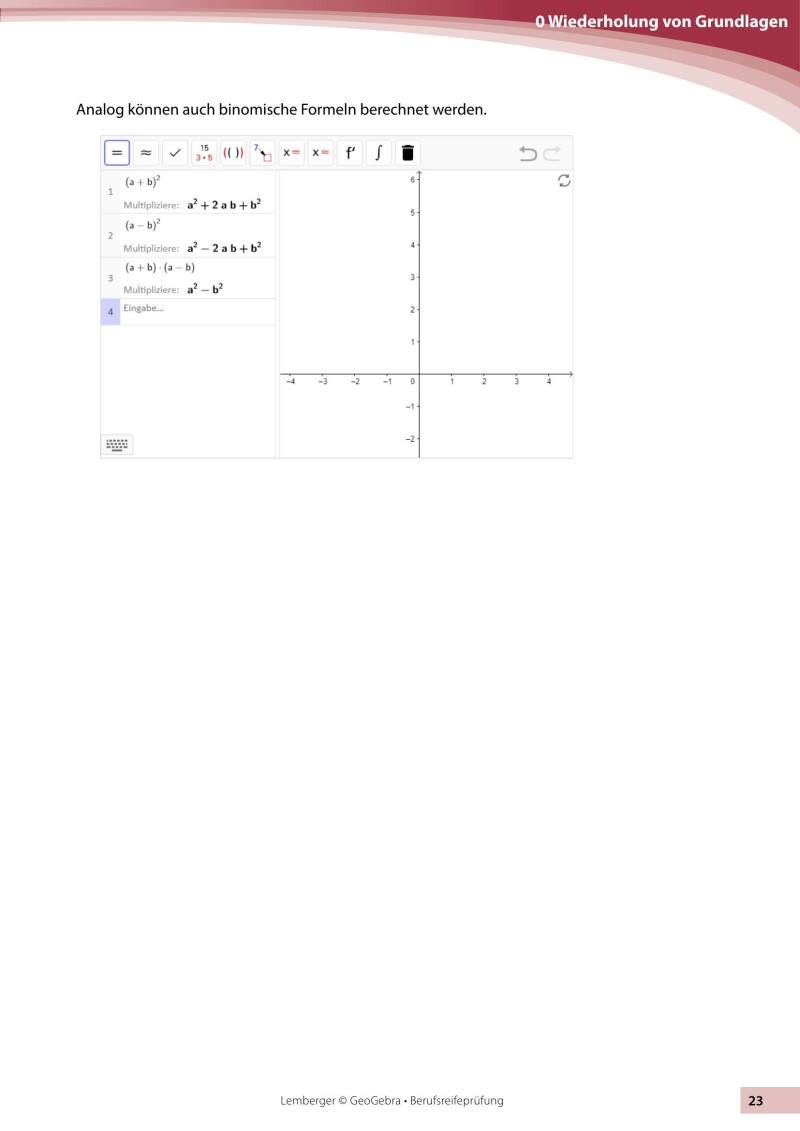 Berufsreifeprüfung Mathematik - Geogebra
