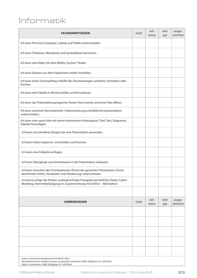 Kompetenz Lernen® - future training - Meine Kompetenz-Mappe 2. Klasse