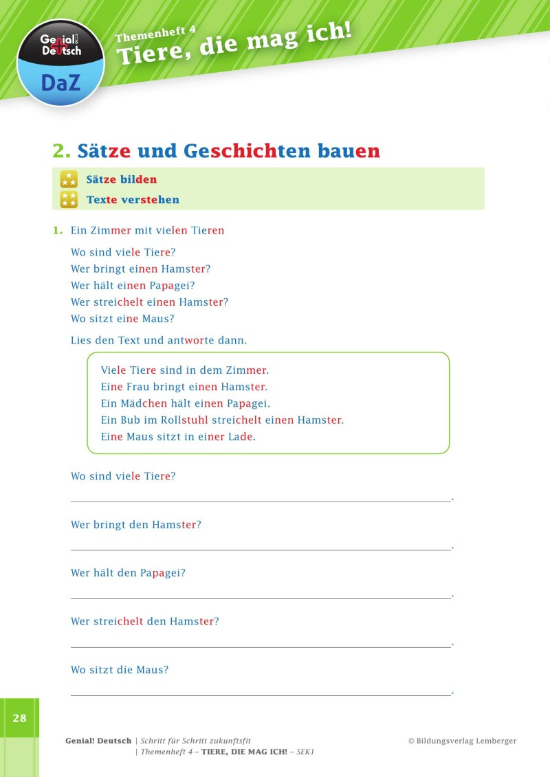 Genial! Deutsch DAZ - Schritt für Schritt zukunftsfit - Schulbuch - Themenheft 4 Sekundarstufe 1 - silbierte Ausgabe: Tiere, die mag ich!