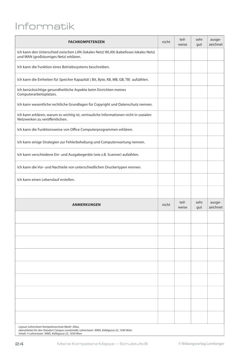 Kompetenz Lernen® - future training - Meine Kompetenz-Mappe 4. Klasse