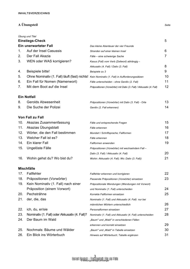 Genial! Deutsch – Trainingsheft Die vier Fälle – Sek 1