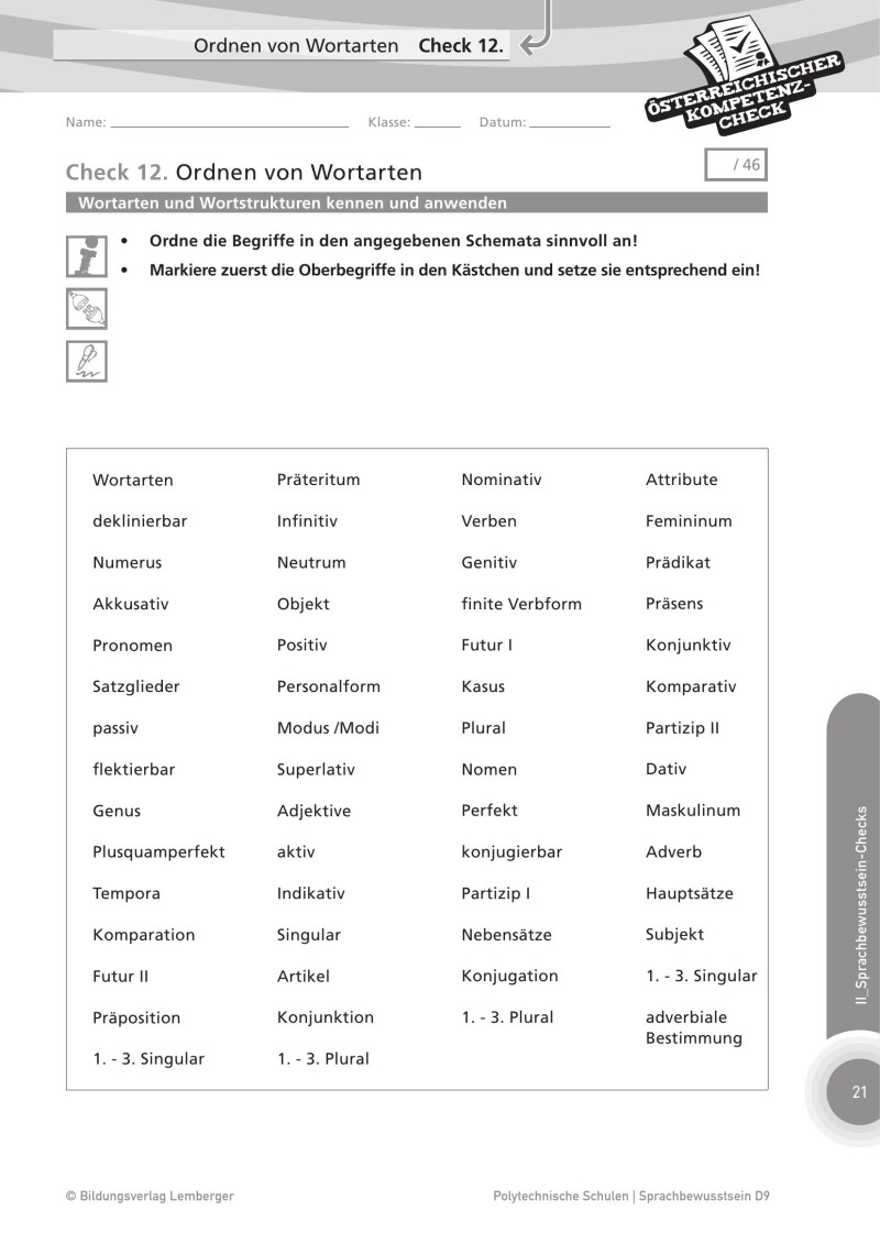 Genial! Deutsch – Evaluation: Österreichischer Kompetenz-Check Sprachbewusstsein D9, PTS