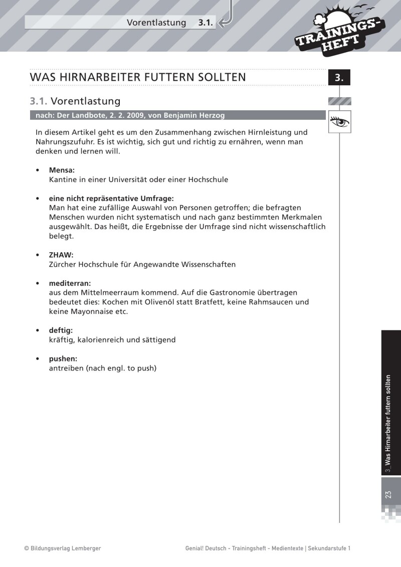 Genial! Deutsch – Trainingsheft Medientexte: Inhalte verstehen – Informationen gewichten – Sek 1