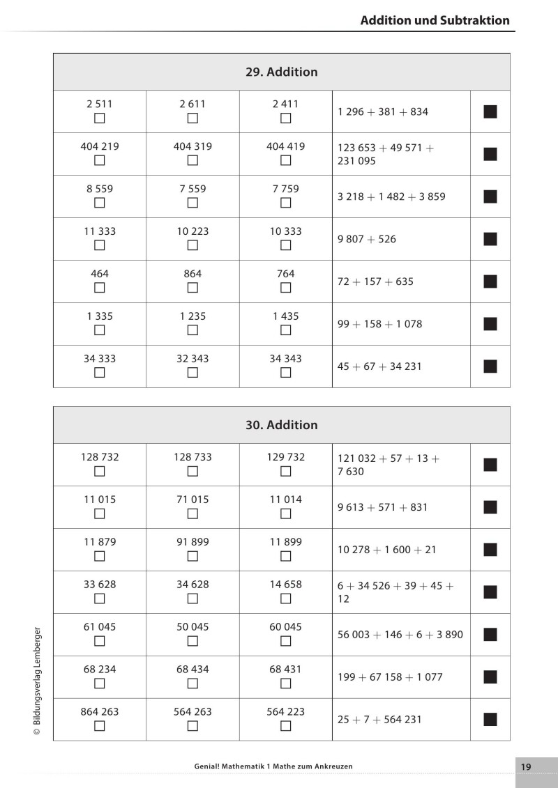 Genial! Mathematik – Kopiervorlagen 1: Mathe zum Ankreuzen 1 LP’23
