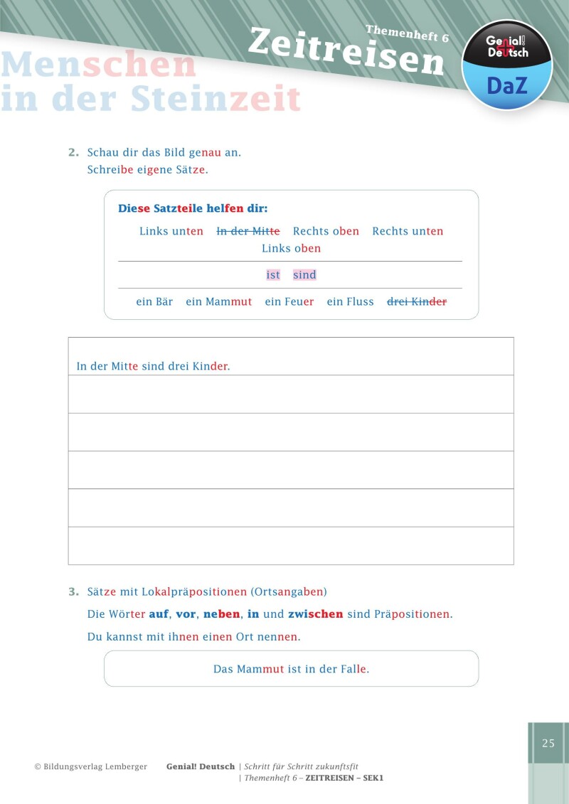 Genial! Deutsch DAZ – Schritt für Schritt zukunftsfit – Schulbuch – Themenheft 6 Sekundarstufe 1 – silbierte Ausgabe: Zeitreisen (inklusive 4 Wimmelbilder)