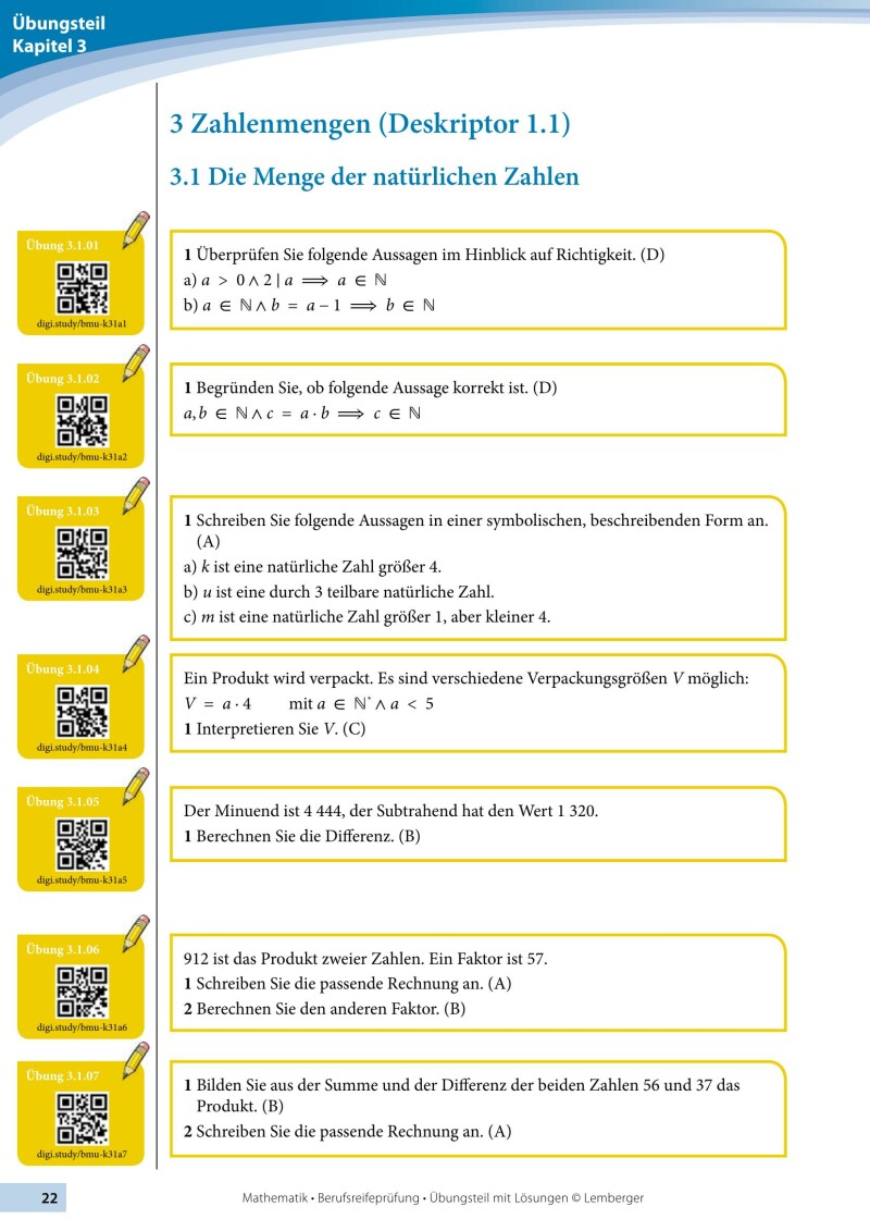 Berufsreifeprüfung Mathematik - Übungsteil mit Lösungen BFI