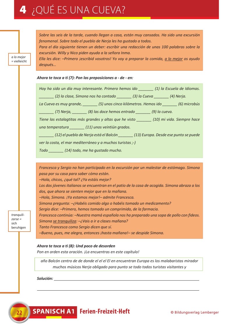Spanisch – Ferien-Freizeit-Heft A1