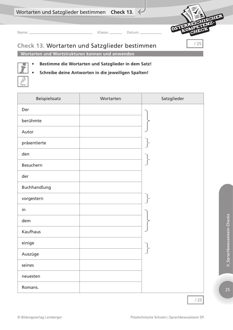 Genial! Deutsch – Evaluation: Österreichischer Kompetenz-Check Sprachbewusstsein D9, PTS