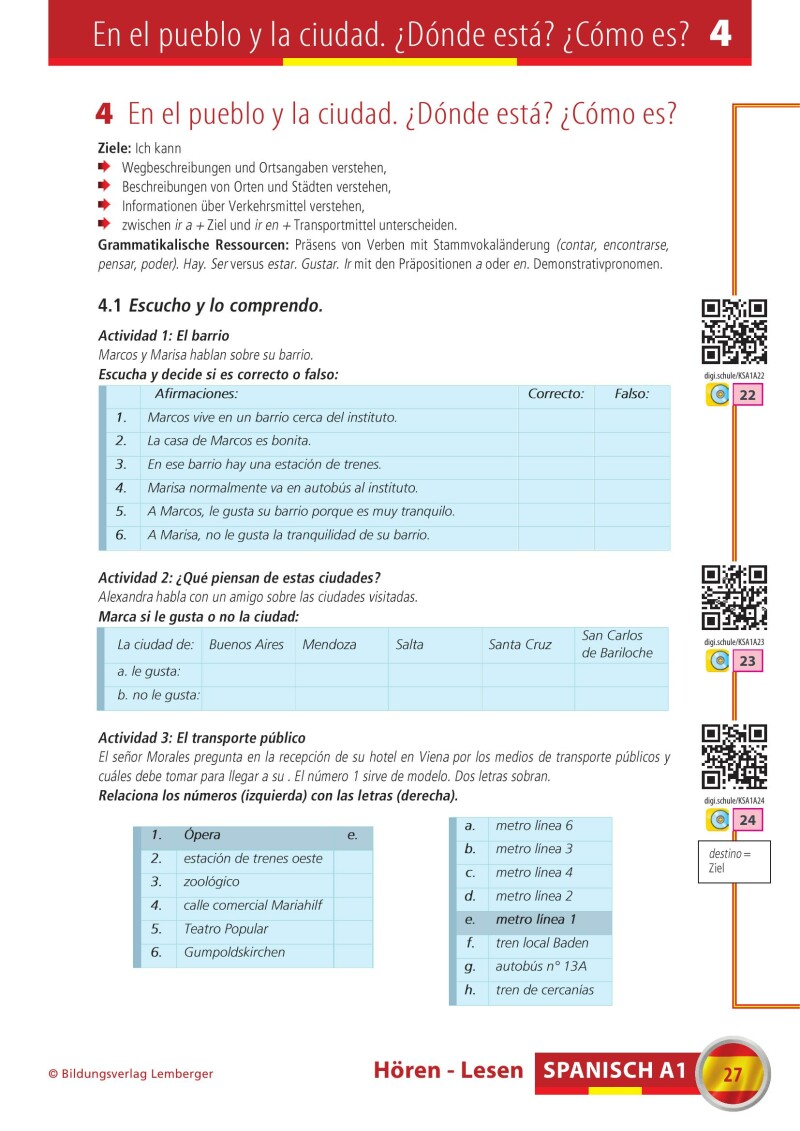 Spanisch A1 Hören-Lesen_Arbeitsbuch inkl. Audio-CD