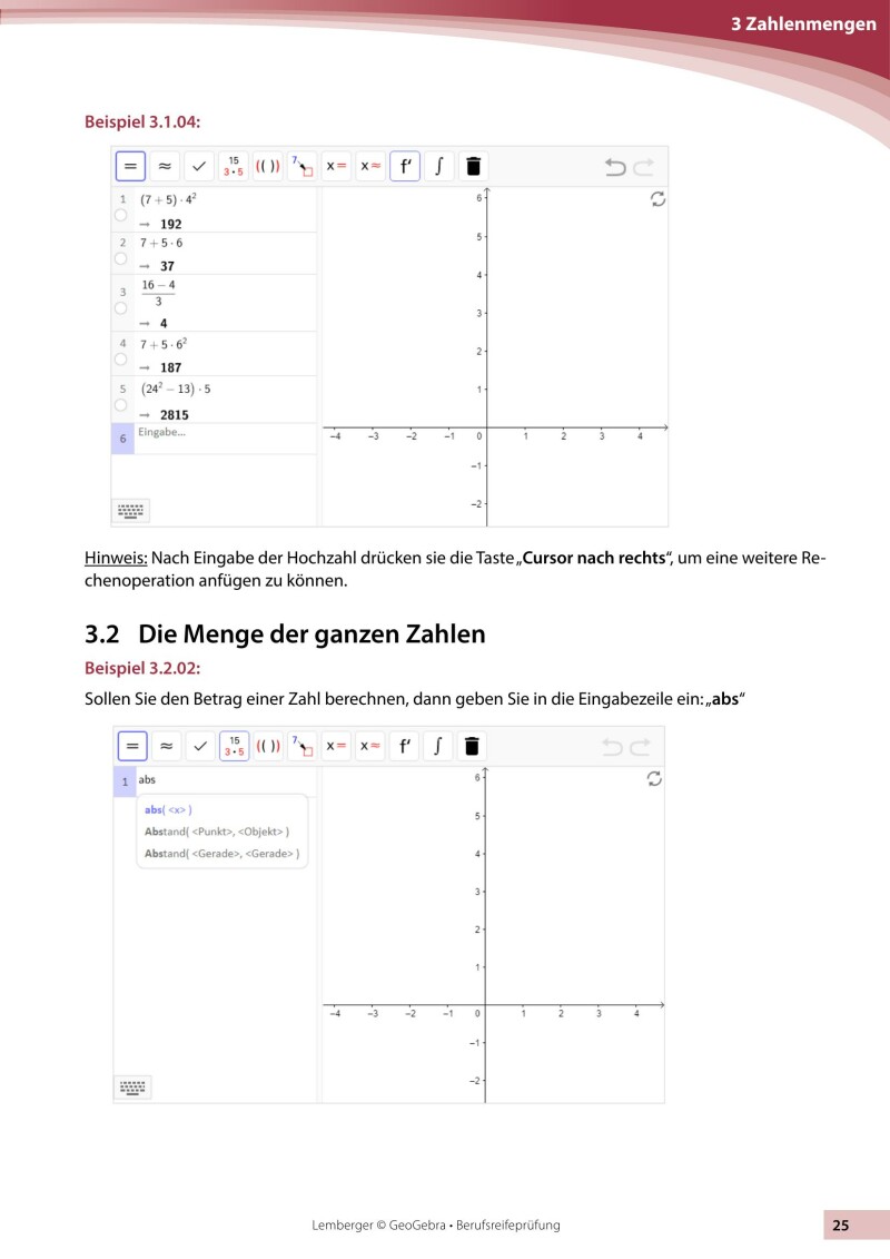Berufsreifeprüfung Mathematik - Geogebra