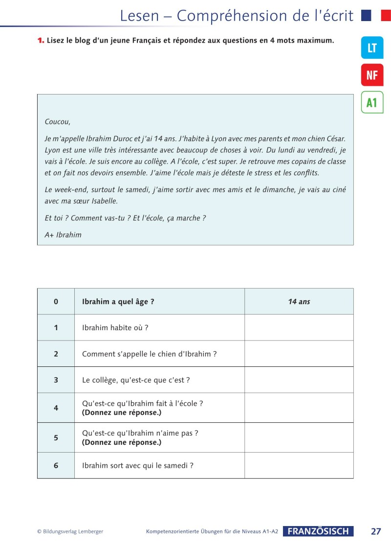 Französisch – Kompetenzorientierte Übungen für die Niveaus A1-A2