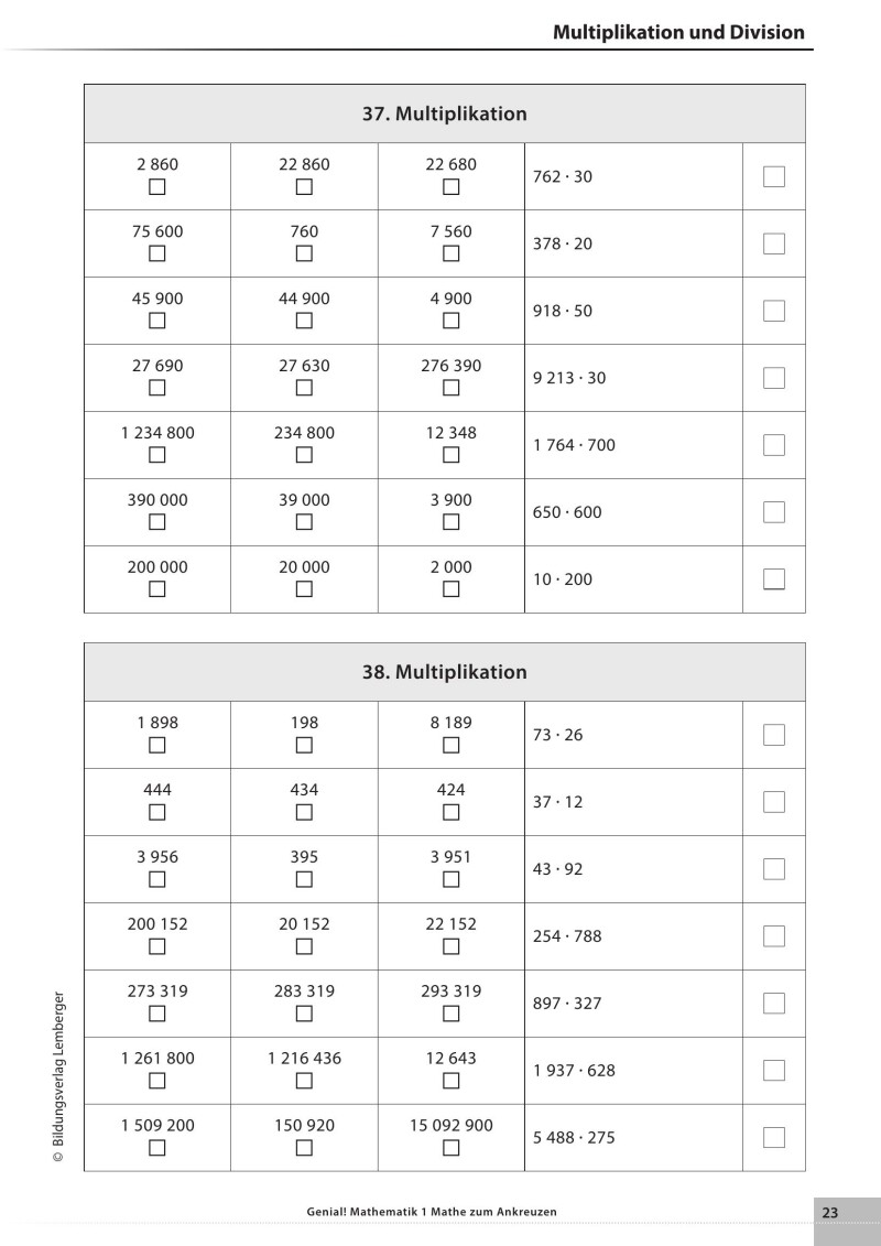 Genial! Mathematik – Kopiervorlagen 1: Mathe zum Ankreuzen 1 LP’23