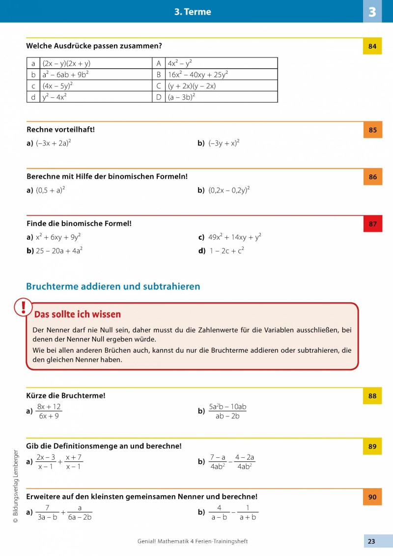 Genial! Mathematik 4 - Ich kann's!: Ferien-Trainings-Heft