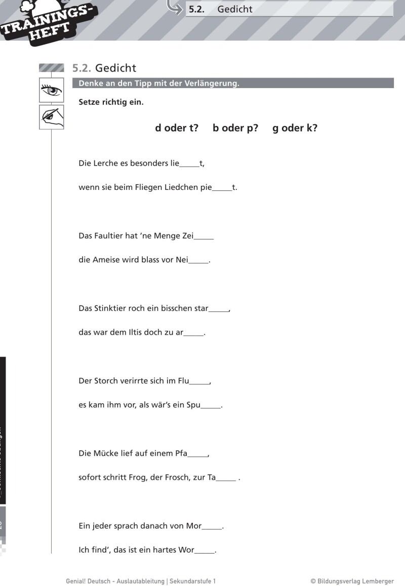 Genial! Deutsch – Trainingsheft Auslautableitung – Sek 1