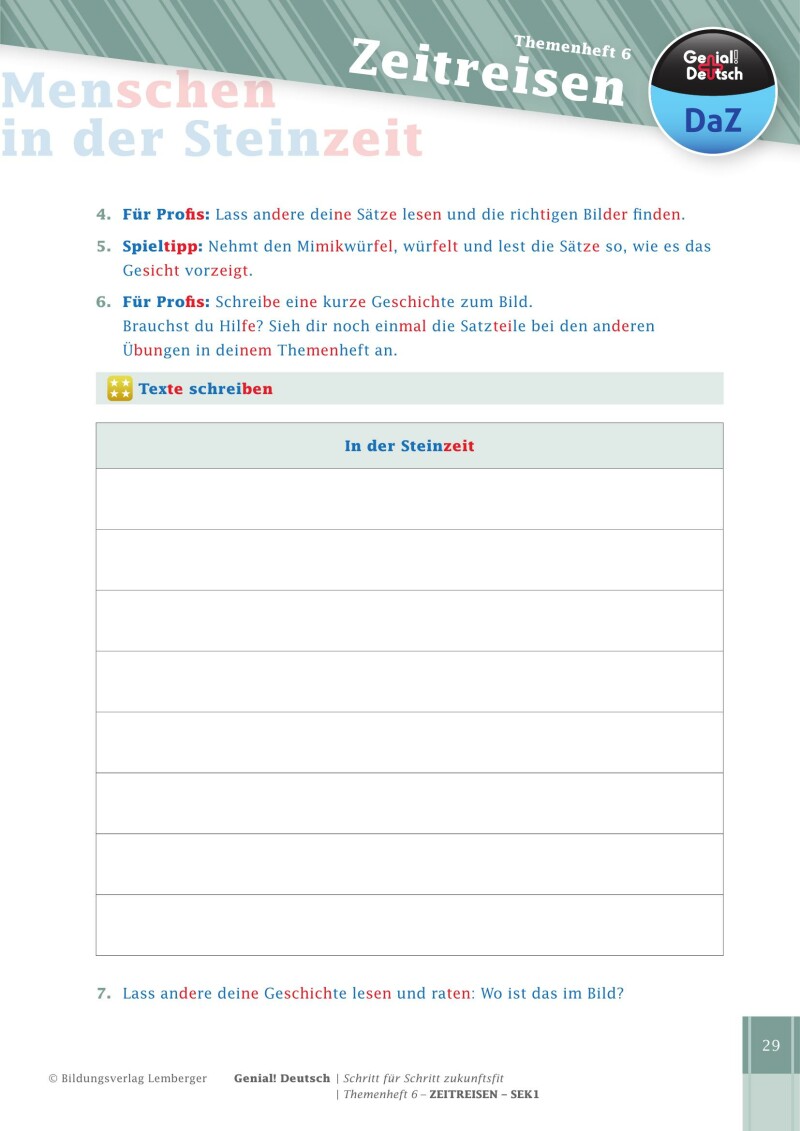 Genial! Deutsch DAZ – Schritt für Schritt zukunftsfit – Schulbuch – Themenheft 6 Sekundarstufe 1 – silbierte Ausgabe: Zeitreisen (inklusive 4 Wimmelbilder)