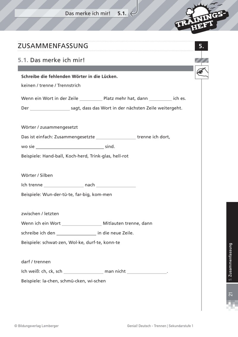 Genial! Deutsch – Trainingsheft Trennen – Sek 1