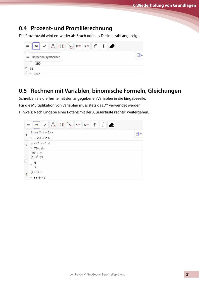 Berufsreifeprüfung Mathematik - Geogebra