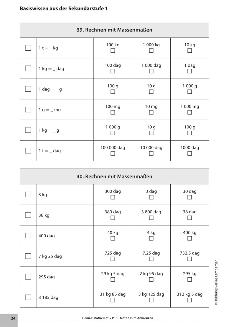 Genial! Mathematik – Kopiervorlagen PTS : Mathe zum Ankreuzen
