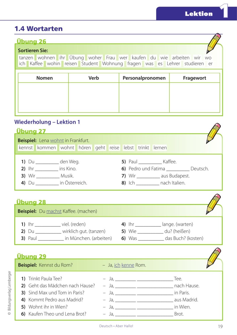 Deutsch - ABER HALLO! Grammatikübungen Grundstufe