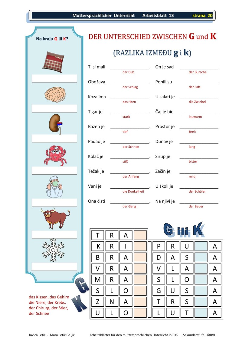 Arbeitsblätter für den muttersprachlichen Unterricht in BKS 2 / Radni listovi za nastavu BKS 2
