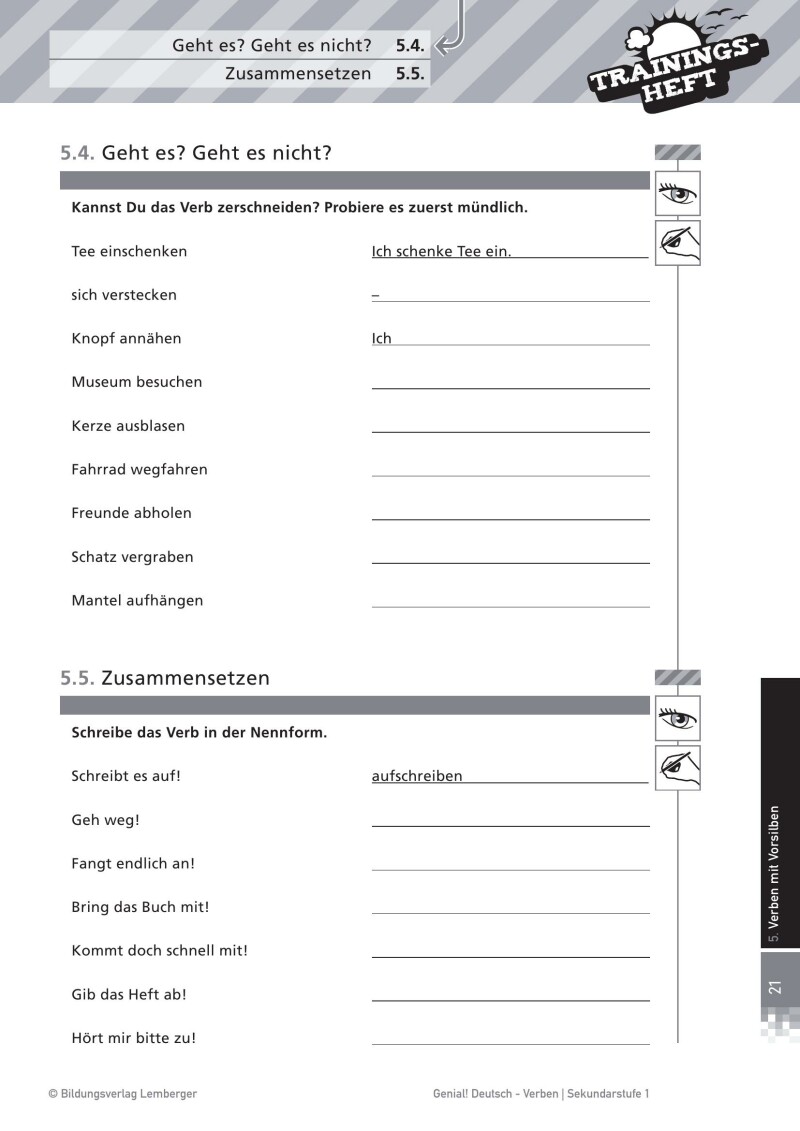 Genial! Deutsch – Trainingsheft Verben – Sek 1