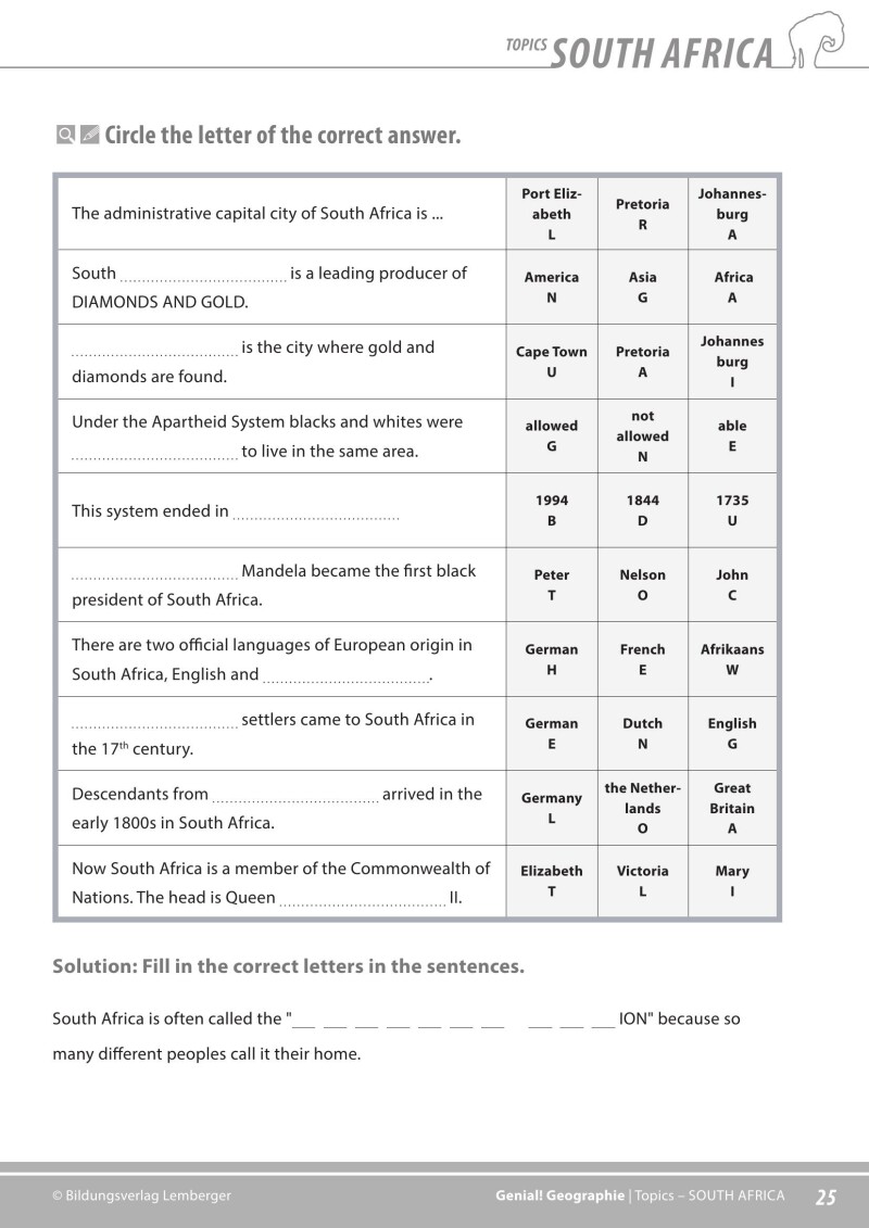 Genial! GW 4 – topics 2: South Africa