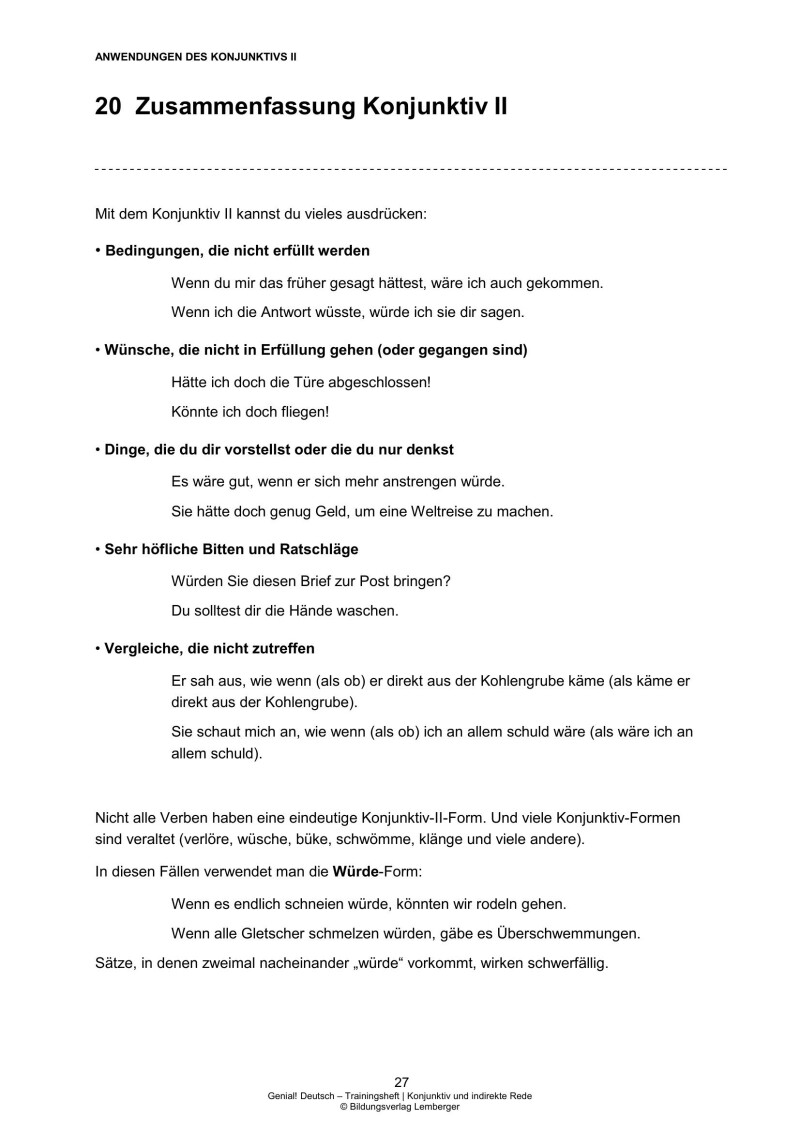 Genial! Deutsch – Trainingsheft Konjunktiv und indirekte Rede – Sek 1