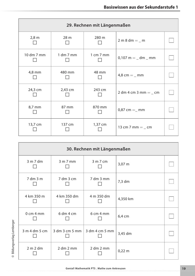 Genial! Mathematik – Kopiervorlagen PTS : Mathe zum Ankreuzen