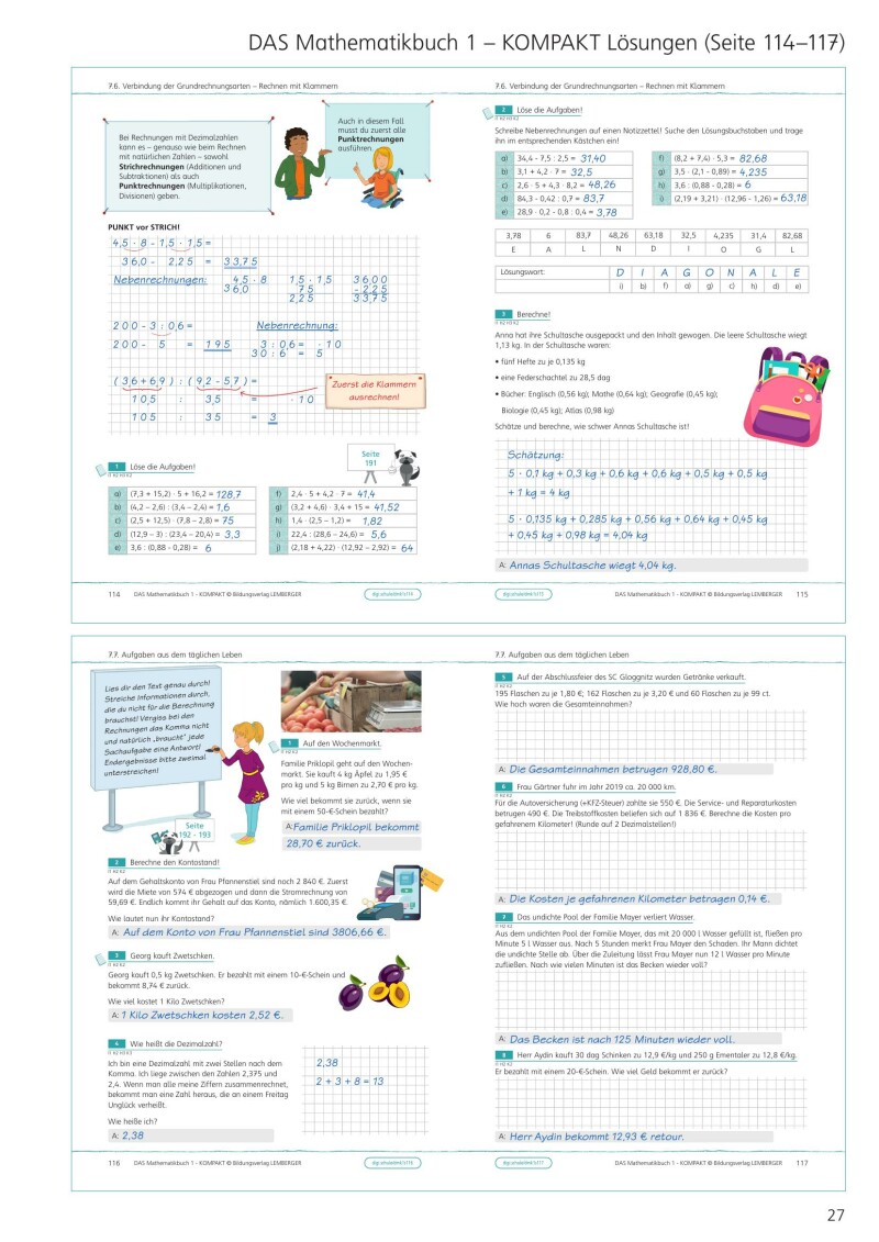 DAS Mathematikbuch 1 - KOMPAKT: Grundkompetenzen-Training - Lösungen