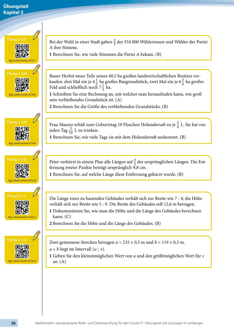 Mathematik-Maturatraining für BAfEP und BASOP - Übungsteil mit Lösungen