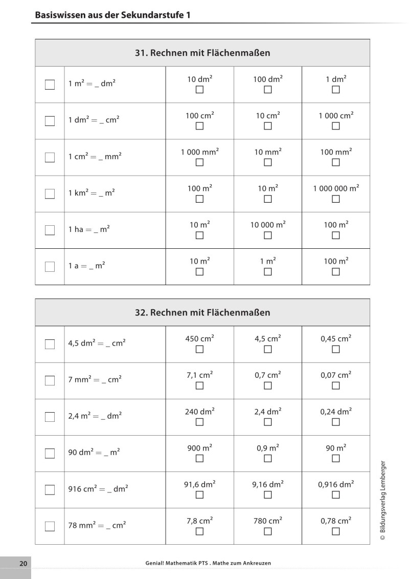 Genial! Mathematik – Kopiervorlagen PTS : Mathe zum Ankreuzen
