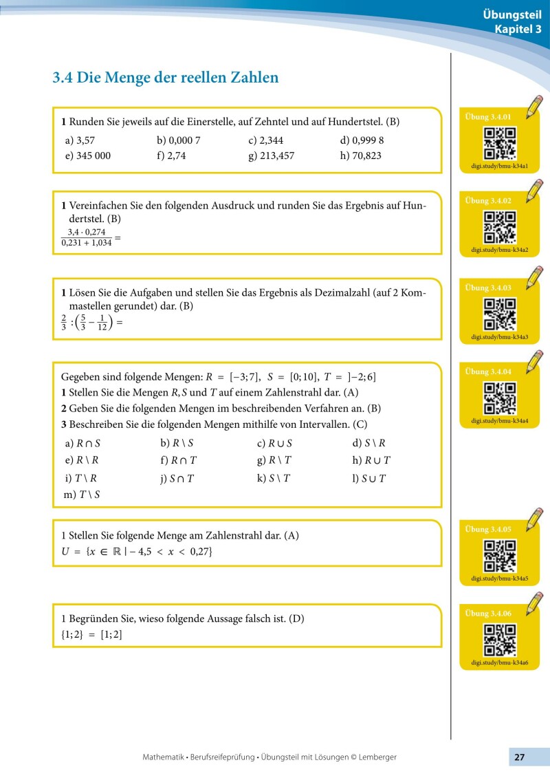 Berufsreifeprüfung Mathematik - Übungsteil mit Lösungen BFI