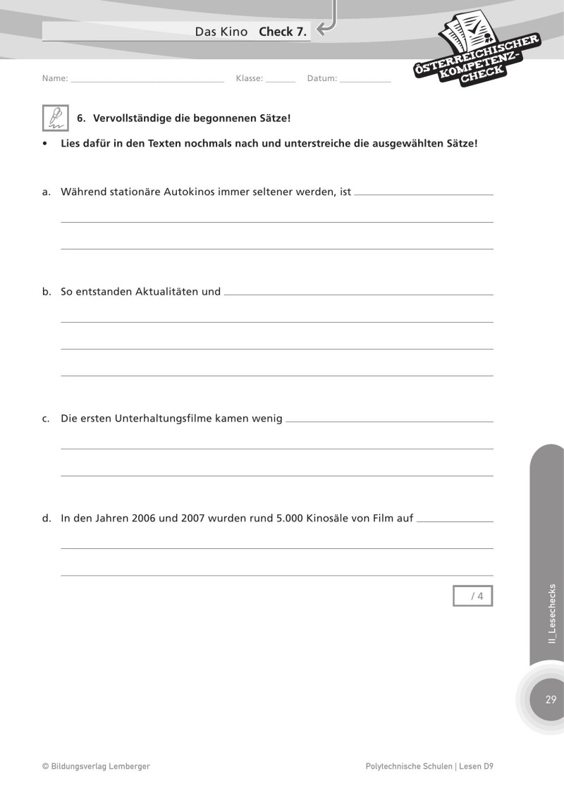 Genial! Deutsch – Evaluation: Österreichischer Kompetenz-Check Lesen D9, PTS