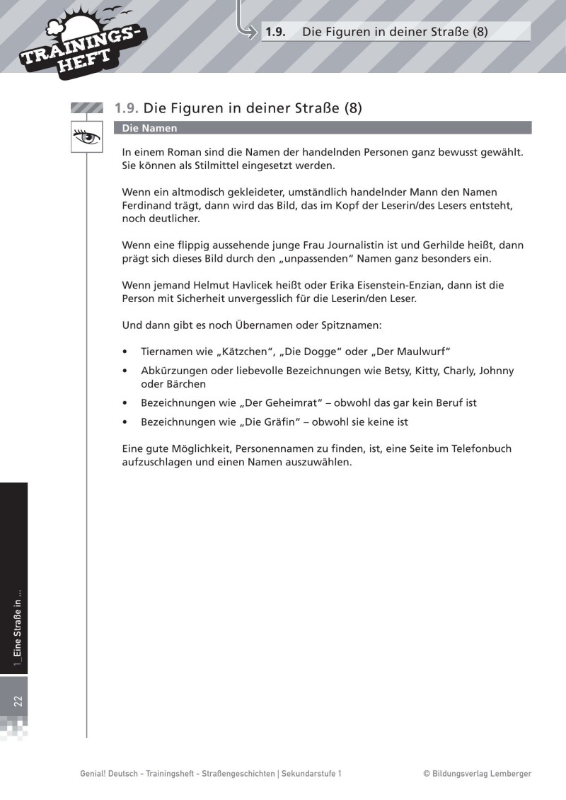 Genial! Deutsch – Trainingsheft Projekt Roman: Straßengeschichten – Sek 1