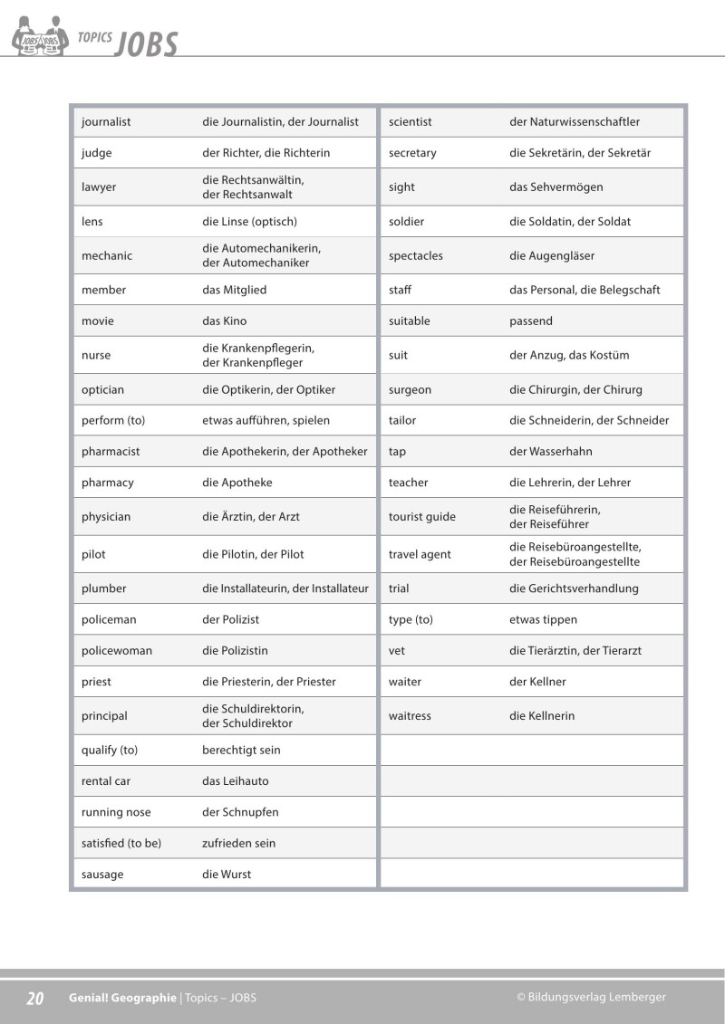 Genial! GW 3 – topics 3: Jobs