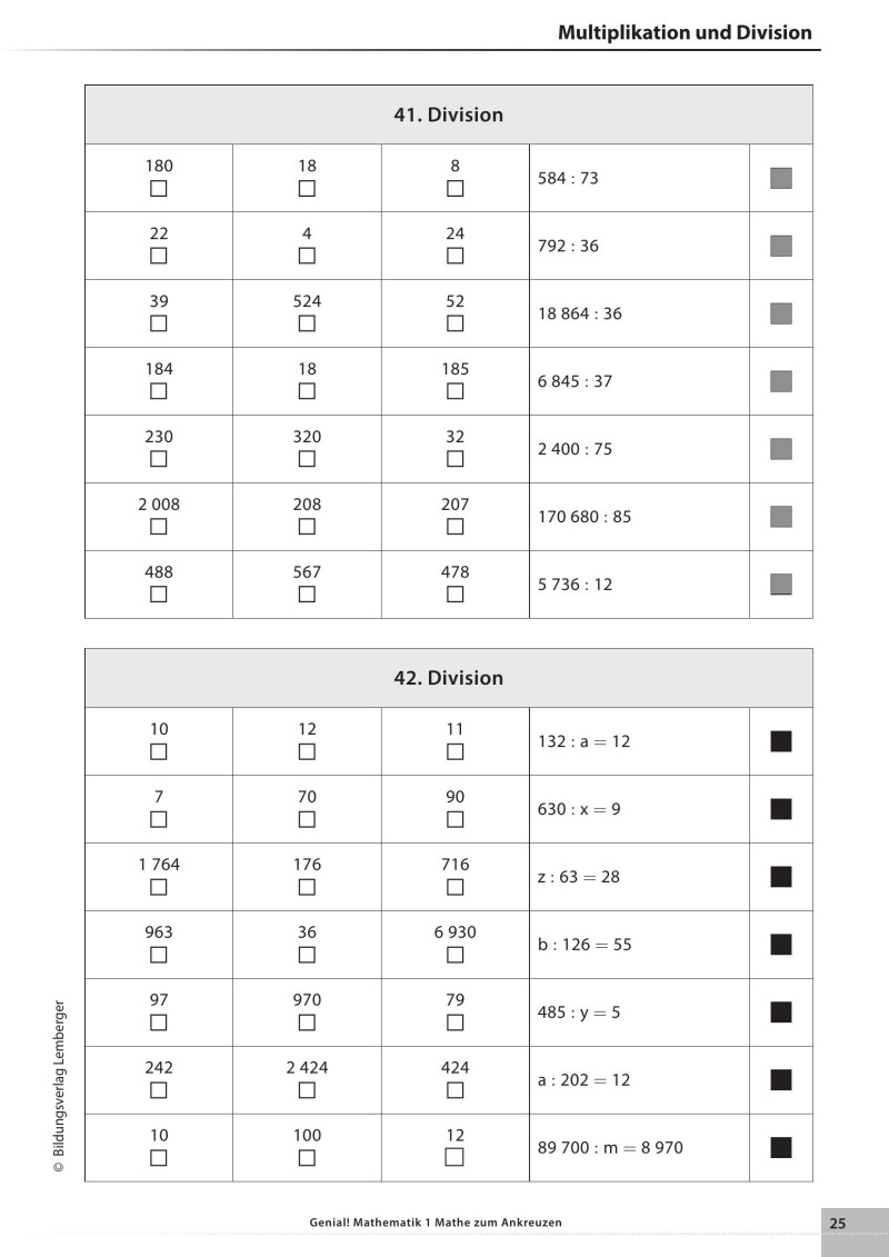 Genial! Mathematik – Kopiervorlagen 1: Mathe zum Ankreuzen 1 LP’23