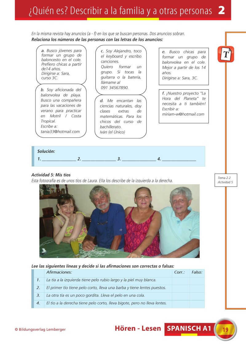 Spanisch A1 Hören-Lesen_Arbeitsbuch inkl. Audio-CD