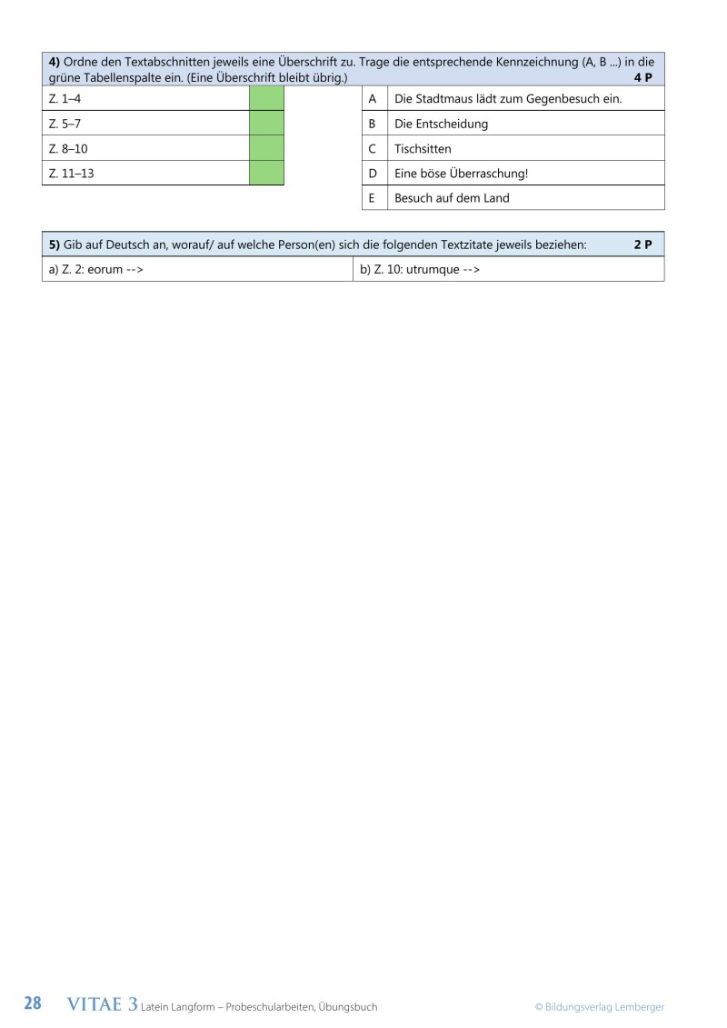 Vitae 3 / Probeschularbeiten