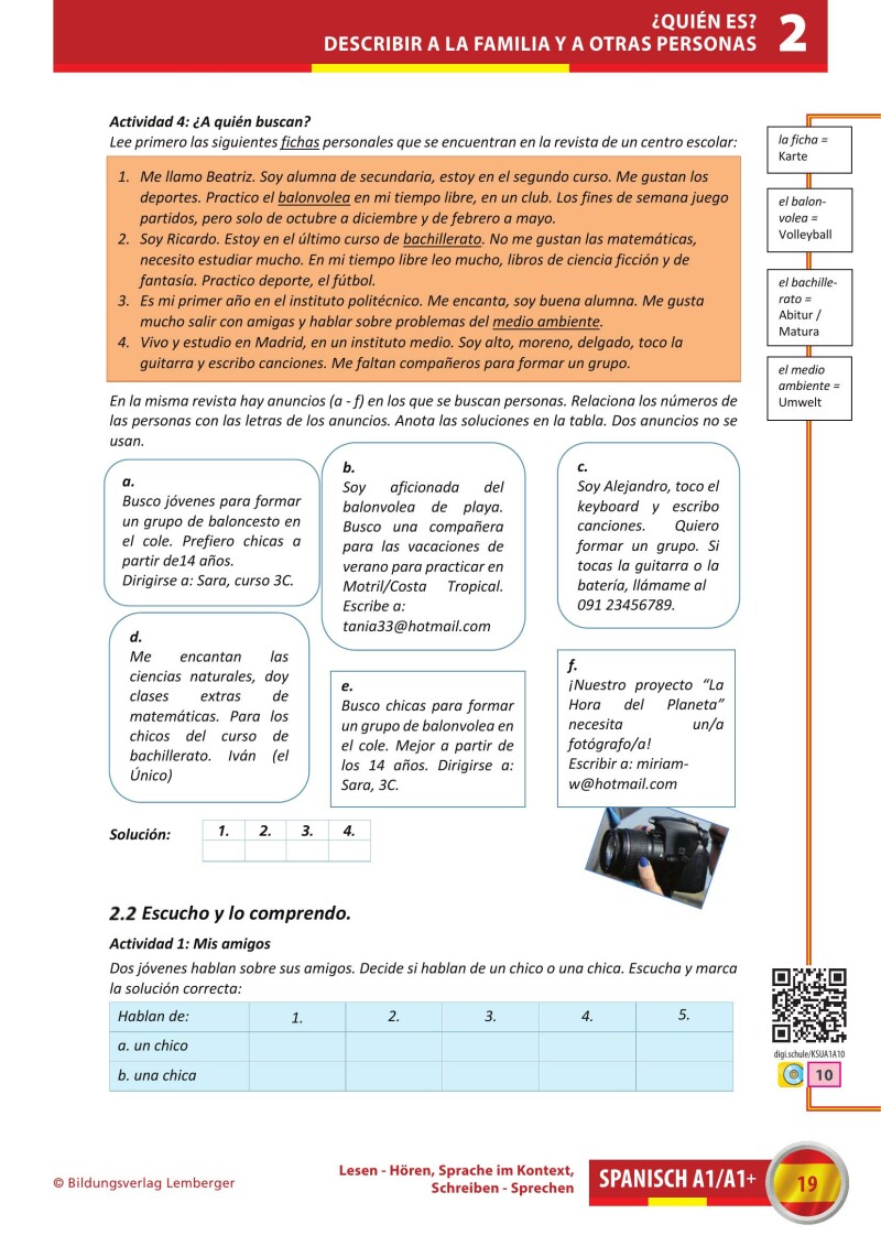 Spanisch A1/A1+ Hören-Lesen _Übungsbuch inkl. Audio-CD