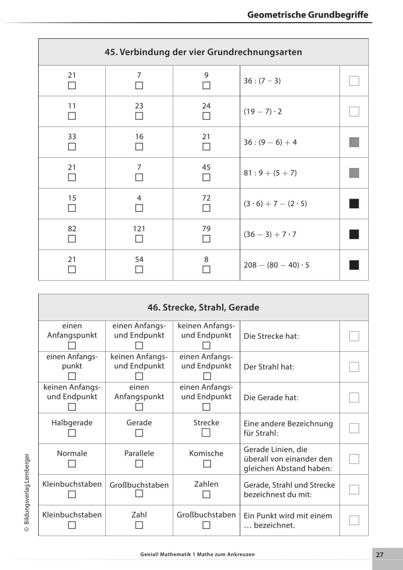 Genial! Mathematik – Kopiervorlagen 1: Mathe zum Ankreuzen 1 LP’23