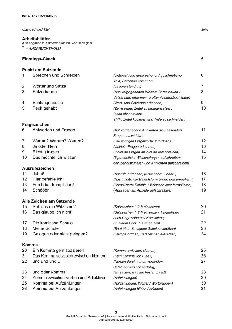 Genial! Deutsch – Trainingsheft Satzzeichen und direkte Rede – Sek 1